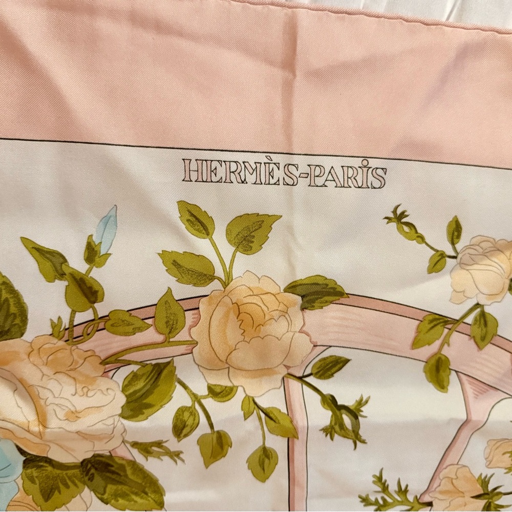 Authentic Hermes’ Paris Floral Silk Scarf - Pink and Cream